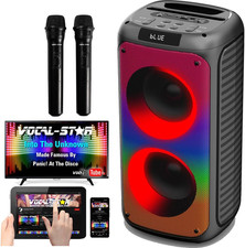Vocal-Star Portable Karaoke Machine with Bluetooth, 2 Wireless Microphones, 100W