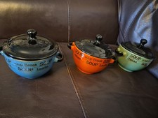 Ceramic Lidded Soup Bowls x 3