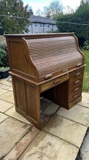 Oak Style Roll Top Desk with Drawers & Locking Tambour Vintage Office Bureau