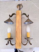 Vintage French Farmhouse Wrought Iron and Wood Chandelier