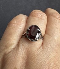 Vintage Hallmark Sterling Silver Garnet Solitaire Ring -UK Size L