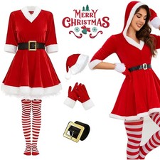 Christmas Women Adult Ladies Mrs Santa Claus Costume Cloak Cape Xmas Fancy Dress