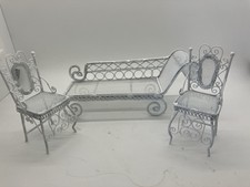 Dolls House 1/12 Scale White Wire Garden Furniture Chair Chaise Longue
