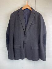 BENETTON Blazer Men SIZE 46" Navy Dogtooth elbow patch wool blend jacket quilted