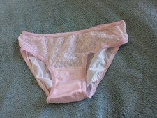 Vintage 1970s Ultra Glossy Pink Nylon Knickers Full Bum Panties Lacey Sheer