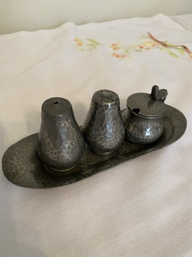 Pewter hammered cruet set - set, salt