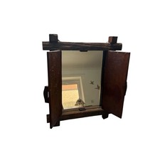 Antique Brown Wooden Frame Wall Hanging Window Mirror Rustic Retro Home Decor 