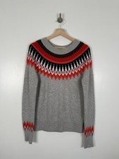 Boden Jumper Size Small Grey Fair Isle Yoke Wool Chunky Nordic Knitted Christmas