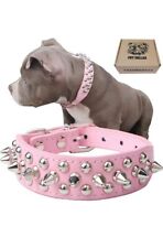 SMALL PINK Adjustable Microfiber Leather Spiked Studded Dog Collars (B)