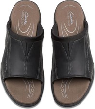 Clarks Men's Walkford Band Slide Sandal 9.5 Wide, Black Leather