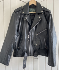 Charlie Mens Belted Cross Zip Brando Biker Black Leather Jacket M-L 38" to 42 "