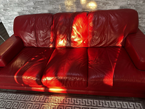 Dfs red leather seater sofa - red,