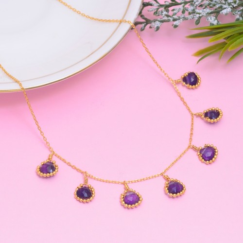 Amethyst teardrop gemstone - , 14k