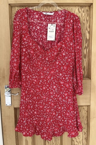 Zara red floral print dress - red,