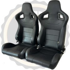 Pair BB6 Reclining Titling Bucket Sports Racing Seats Black + Universal Runners 