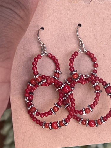 Red coral double hoop - coral,
