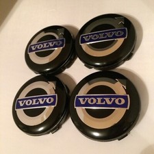 4 x Volvo 64mm Alloy Hub Wheel Centre Caps Set Emblem Top Quality Black/Blue