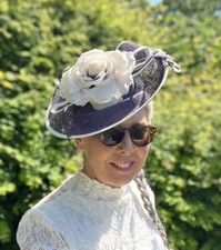 Ladies Jacques Vert Dark Purple with Ivory Trimmed Fascinator (919)