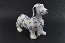Surrey Selena Blue & White Toile Dachshund Ceramic Figurine Ornament New 