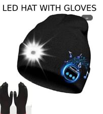 Bluetooth Headphones Unisex LED Beanie Hat Warm Knitted Cap with golves