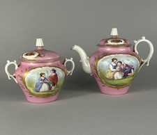 Sevres Style European Hard Paste Porcelain Teapot & Lidded Jar Set