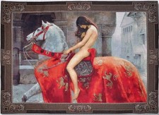 LADY GODIVA LADY ON HORSE BELIGAN MEDIEVAL TAPESTRY 140x100cm