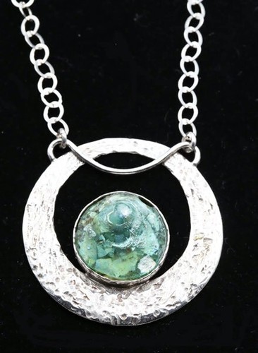 Roman glass big pendent - big, silver