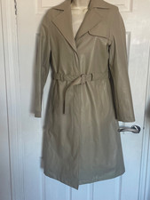 Vintage Topshop MOTO Faux Leather Rain Coat UK Size 10 Plastic Mac Trench Beige