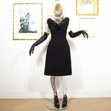 Vintage Black Wool Dress With Real Fur Trim – 1950s Evening Cocktail Style UK 12