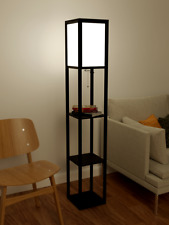 Wooden Floor Lamp with Storage Shelves Free Standing Lounge Light Shelf Office