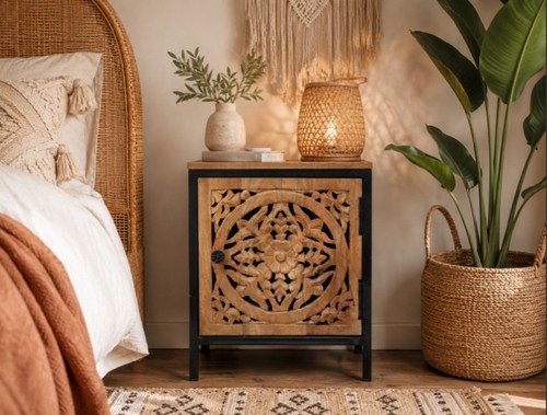 Carved wooden door bedside - wooden,