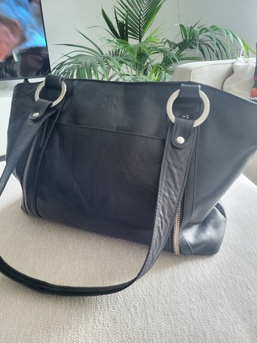 Large black leather handbag - leather,