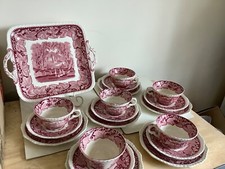 Vintage Mason’s Vista Red 6 place Tea Service and square sandwich plate