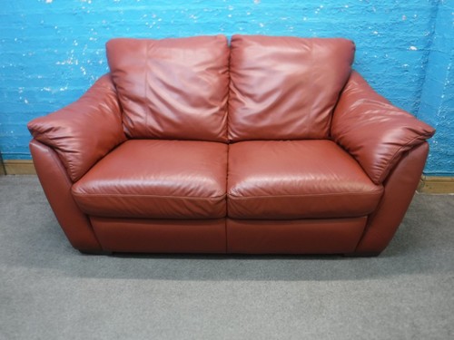 Red leather 2seater - leather, sofa