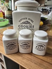Vintage Home Ceramic Cookie & Herb Kitchen Storage Jars Set - Rustic Farmhouse