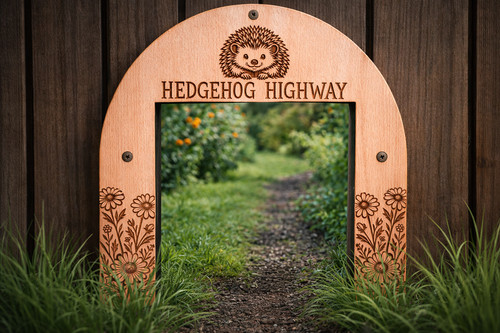 Hedgehog highway sign wooden - hedgehog,