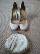 Lovely Ladies Ivory Embellished Court Shoes Size 7 With  Bag By Debut/Next BNWOB