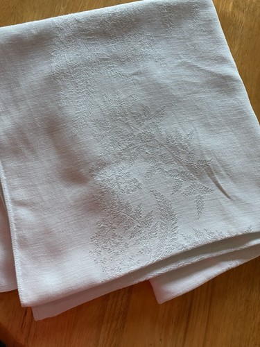White vintage damask linen - white,