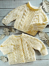 684 BABIES CARDIGAN & JUMPER ARAN 16 TO 26" VINTAGE KNITTING PATTERN COPY