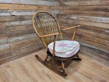 Mid Century Blue Label Ercol Windsor Original Poppers Rocking Chair Padded Seat