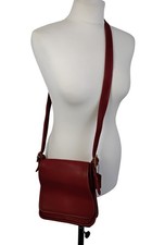 Vintage Coach Leather Shoulder Bag Crossbody Red Buckle Long Strap 90s