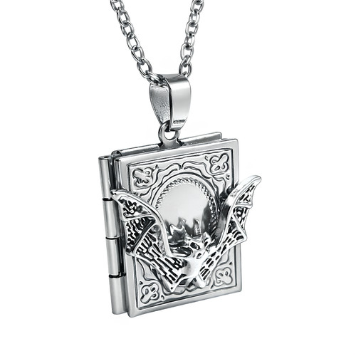 Gothic bat book locket chain - bat,