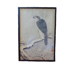 Hawk snowy branch original Japanese woodblock Ohara Koson as Shoson framed print