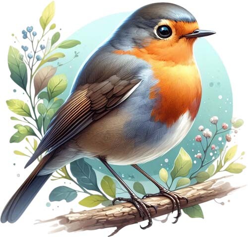 Watercolour robin flower - robin, bird