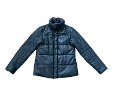 Zara Women Real Genuine Black Leather Puffer Jacket RARE Ladies size M