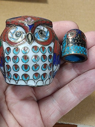 Vintage cloisonné enamel owl - cloisonné,