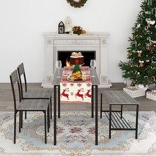 Grey Dining Table and Chairs Set Wooden Steel Frame 2/4 Seat Modern Kitchen Set