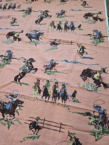Roundup cowgirls barkcloth - roundup,