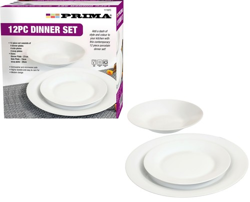 12pc dinner set white - set,