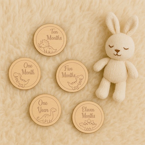Wooden baby milestone - baby, disc